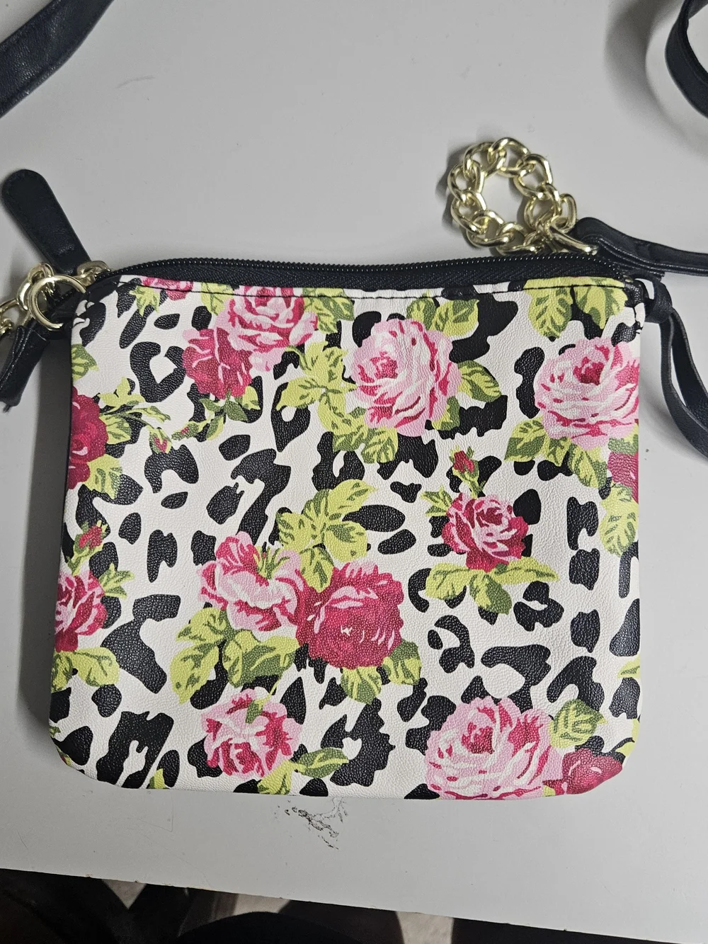 Floral Leopard Print Crossbody Bag in Pink and Black